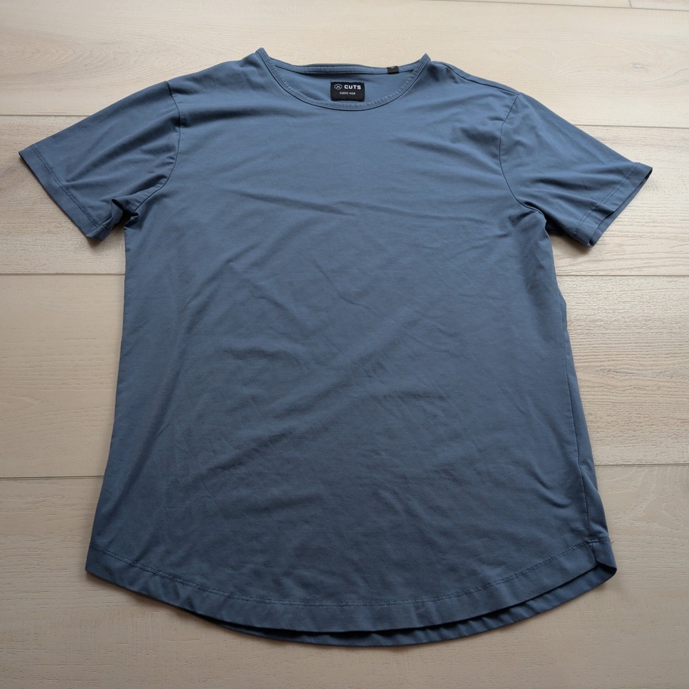 Cuts Clothing AO Curve-Hem Tee Mens L Blue Gray Crew Neck T-Shirt MT10005